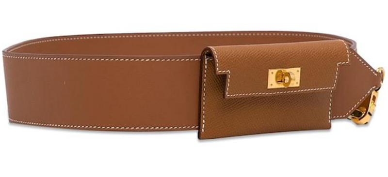 Hermés Gold Leather Kelly Pocket Bag Strap with Gold Hardware