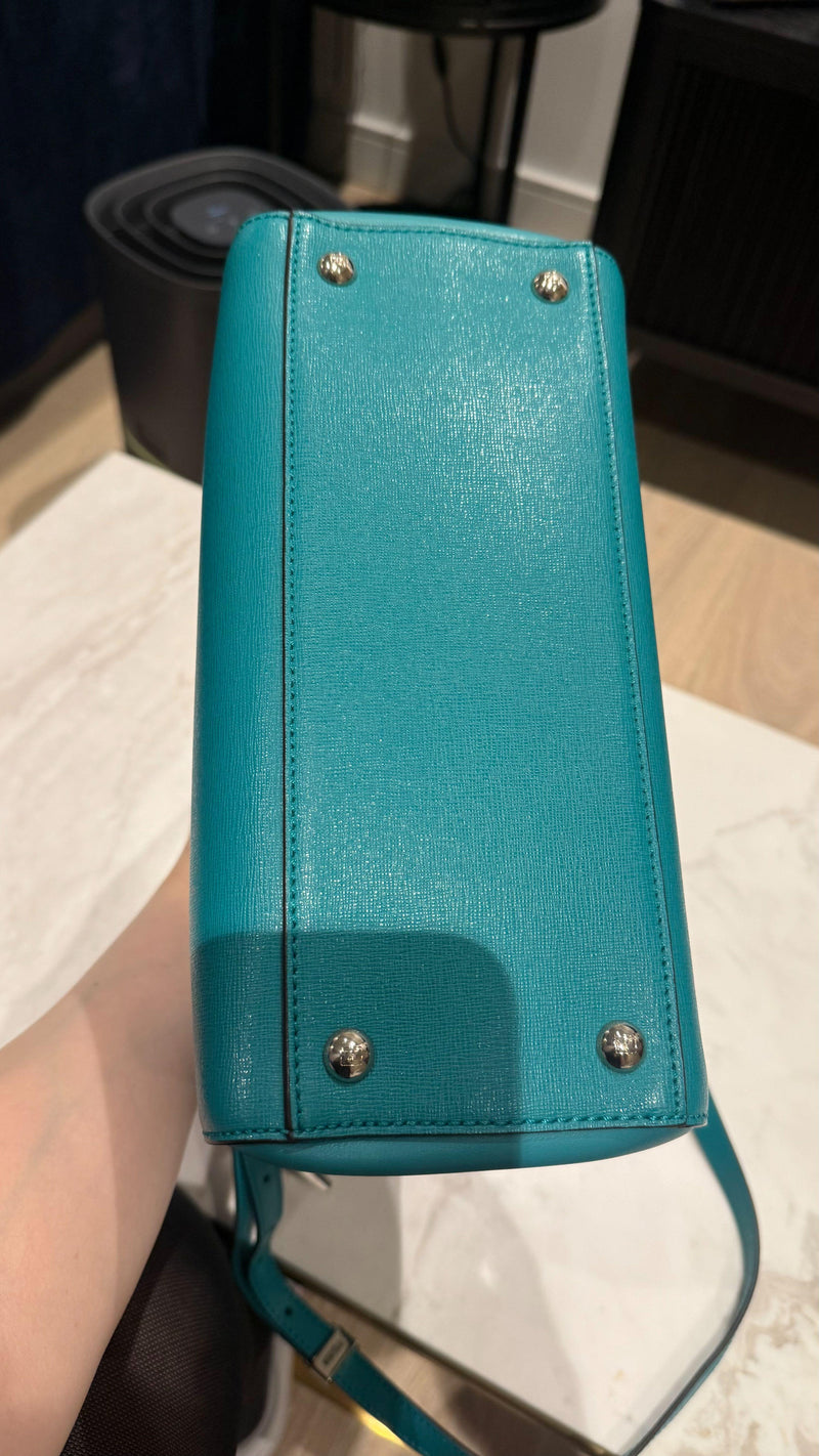 Fendi 2Jours Teal Leather Tote