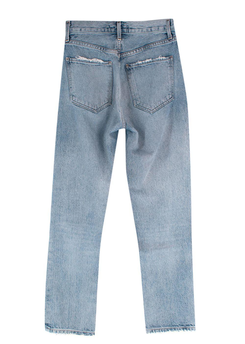 Agolde Blue High Waisted Frayed Hem Denim Jeans