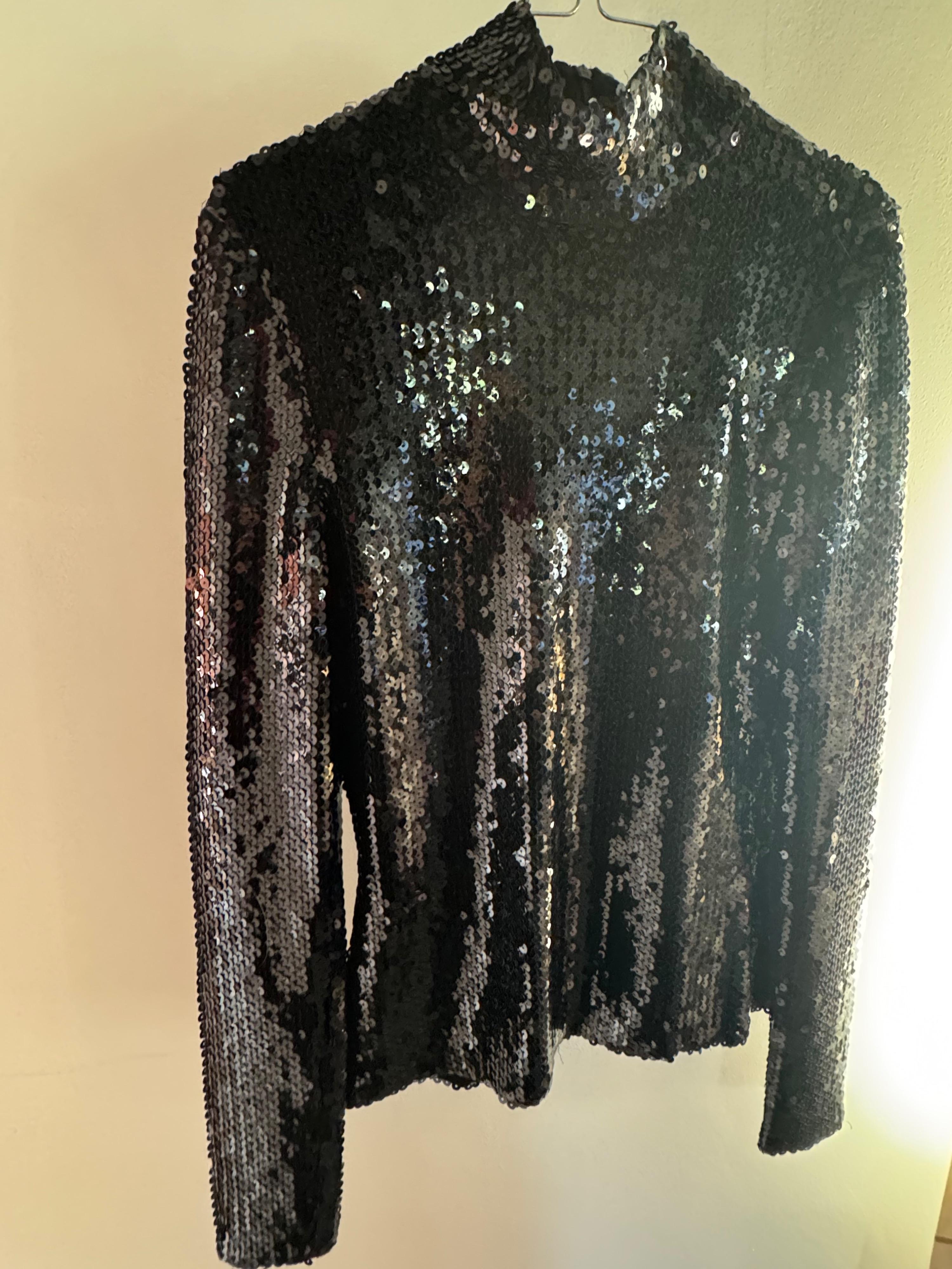 Dior High Neck Black Sequin Long Sleeved Top