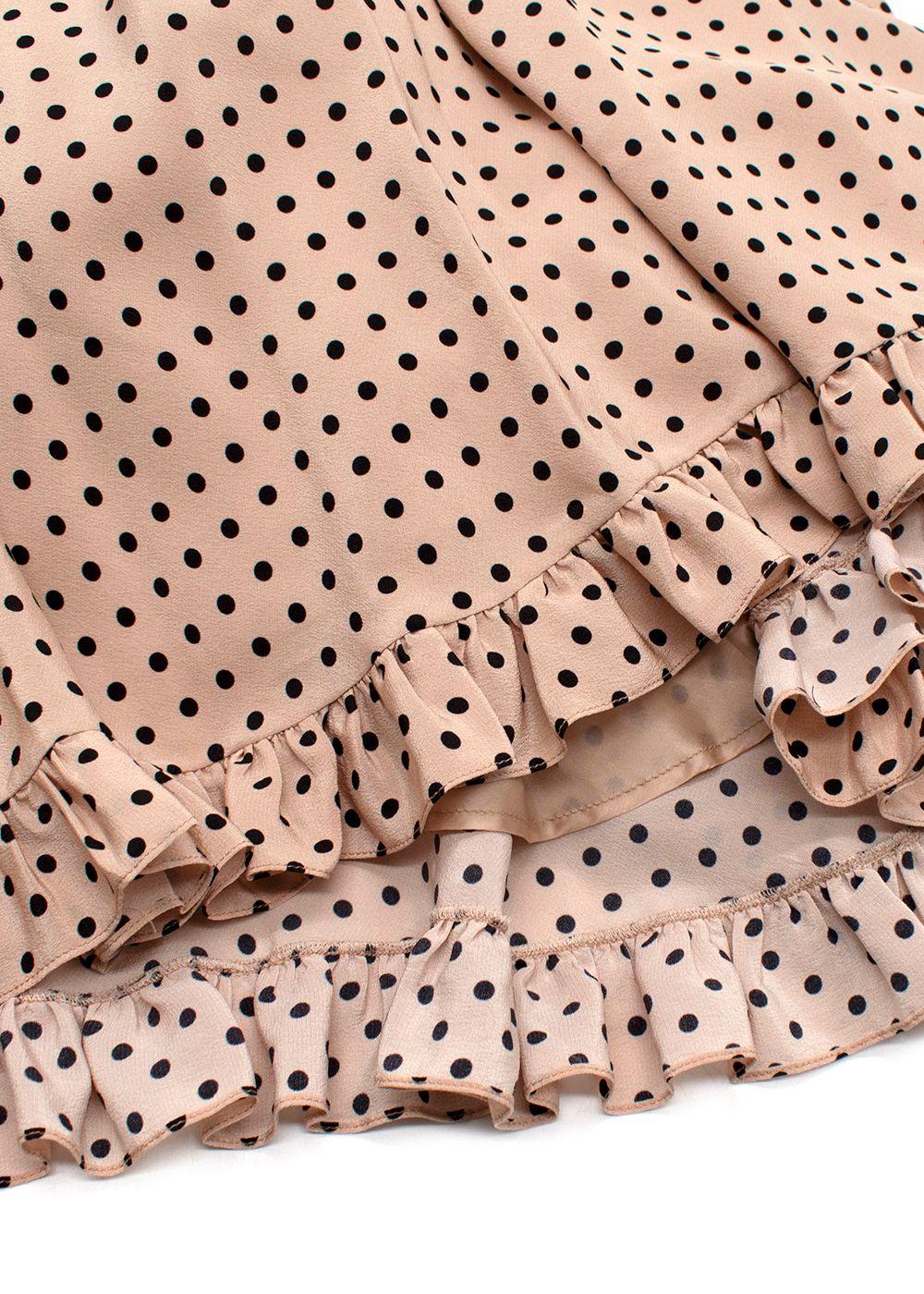 Alessandra Rich Beige Silk Polka Dot Dress with Lace Up Design