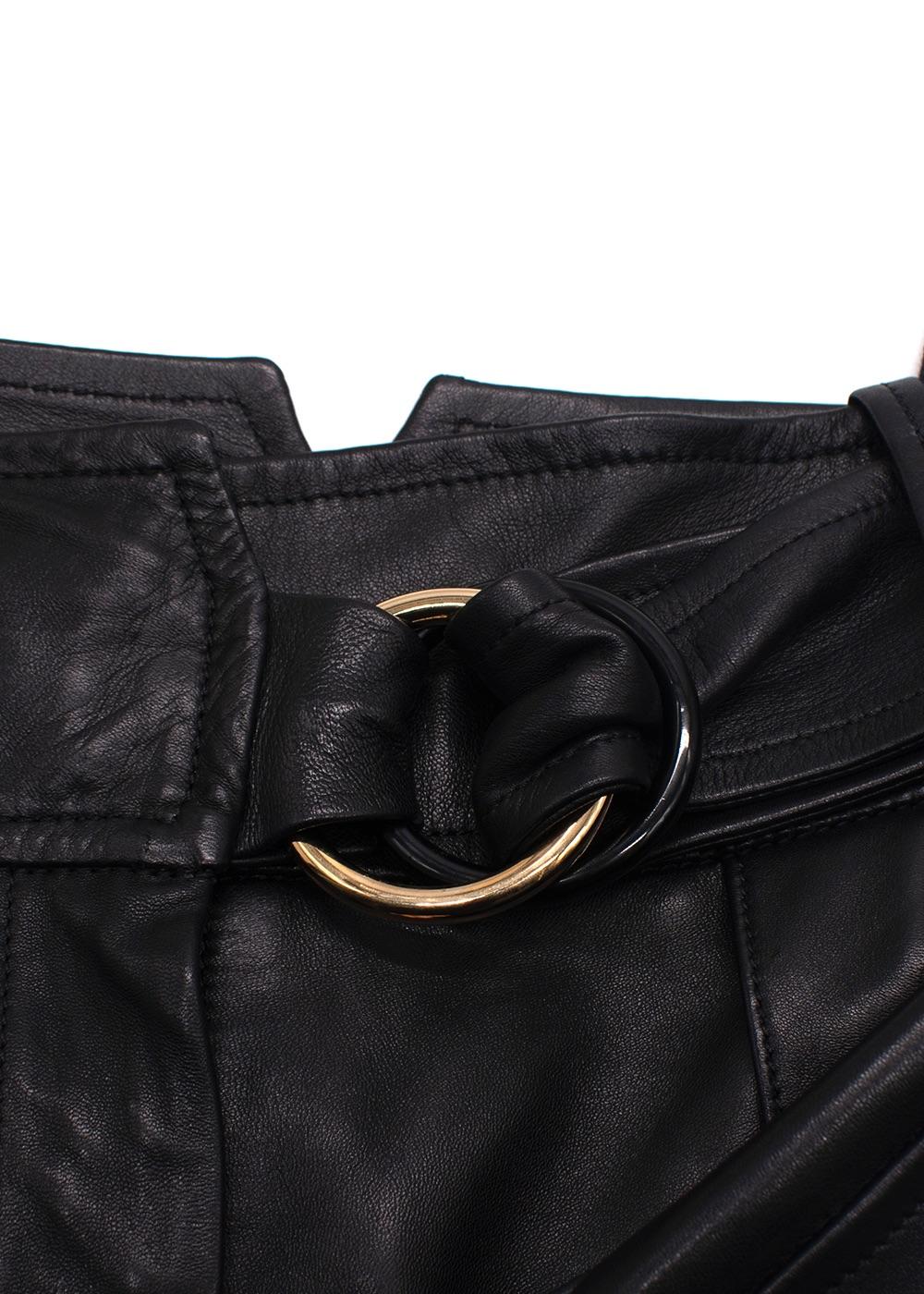 Petar Petrov Black Haena High-Waisted Leather Trousers with Belt Detail