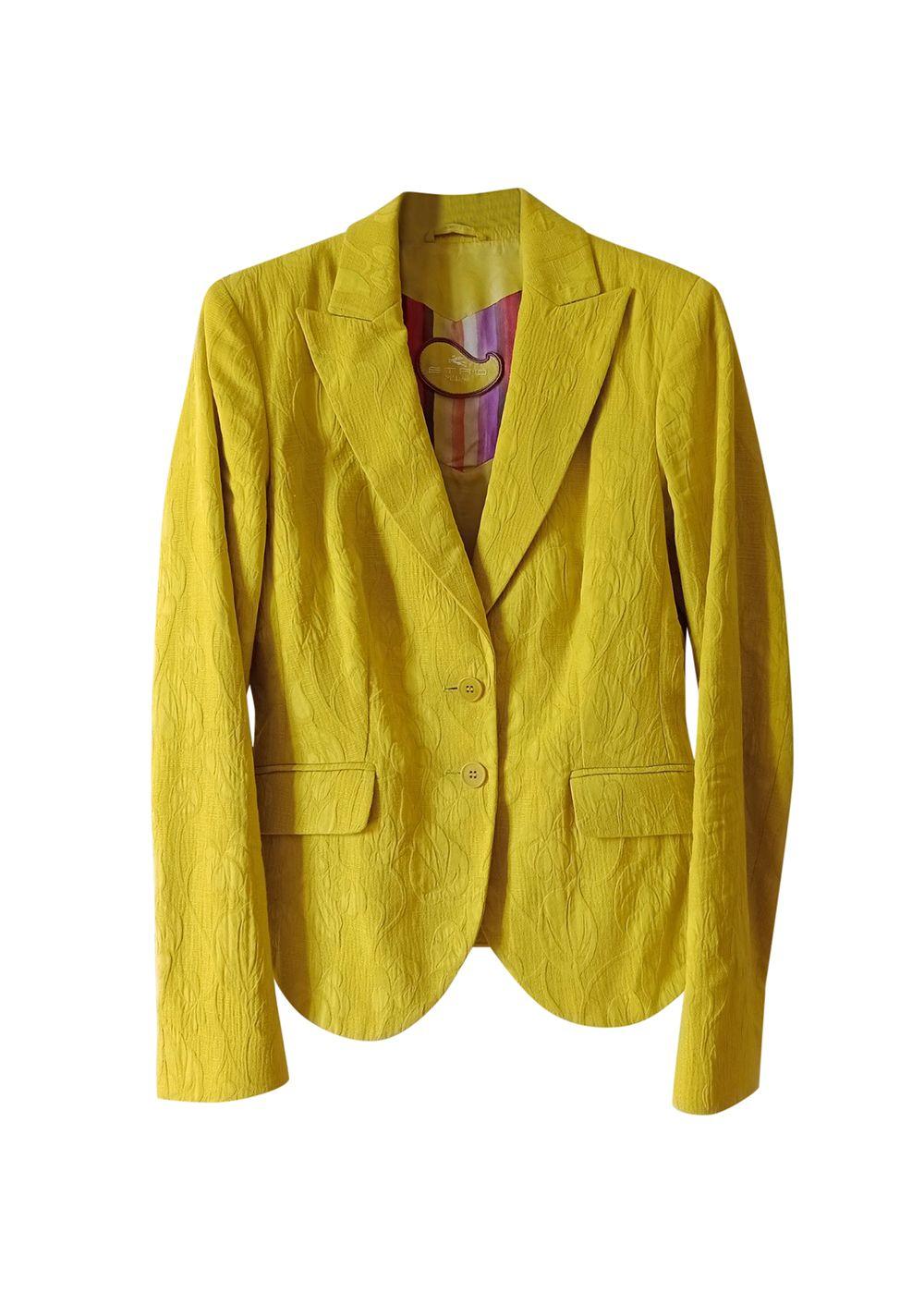 Yellow Jacquard Relief Pattern Blazer