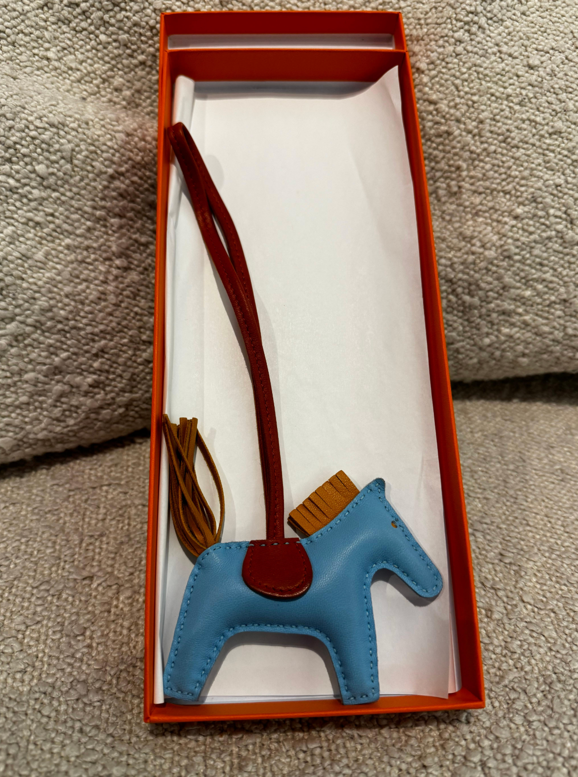 Hermes Celeste Milo Lambskin Horsehair Grigri Rodeo Horse Bag Charm