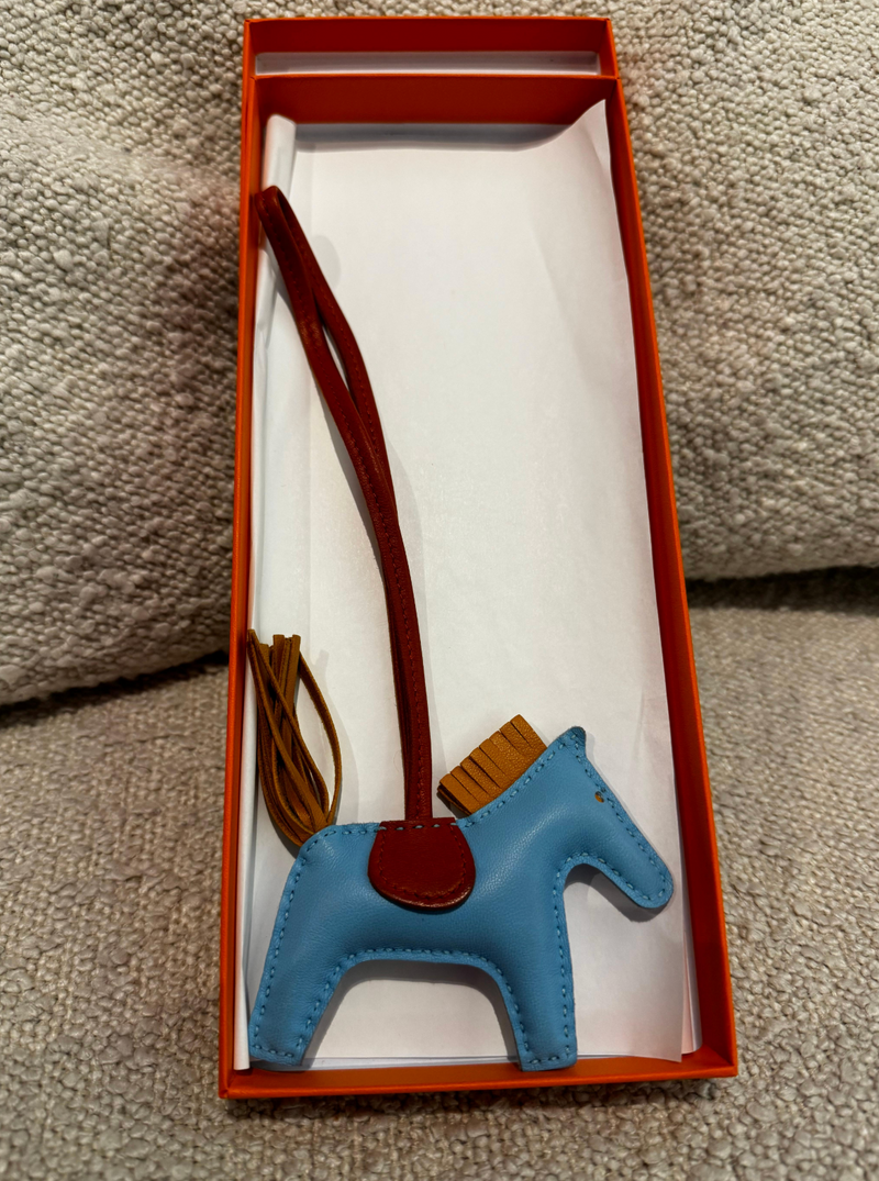 Hermes Celeste Milo Lambskin Horsehair Grigri Rodeo Horse Bag Charm