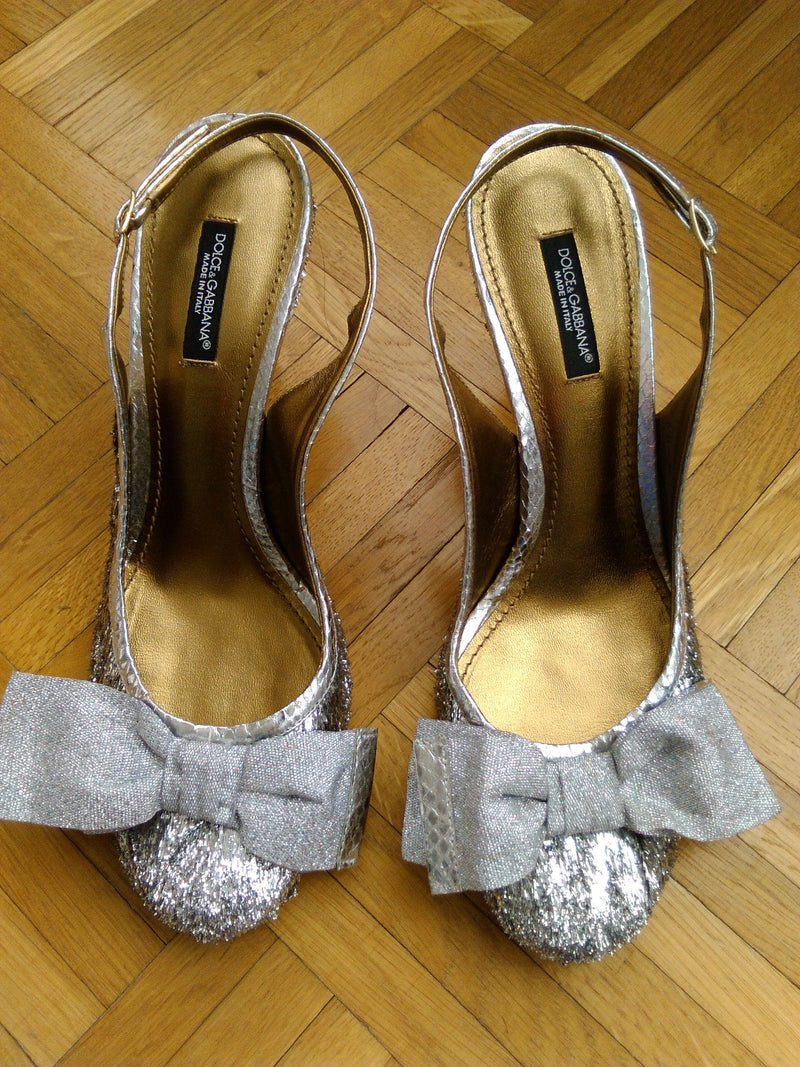 Silver lurex slingback heeled pumps