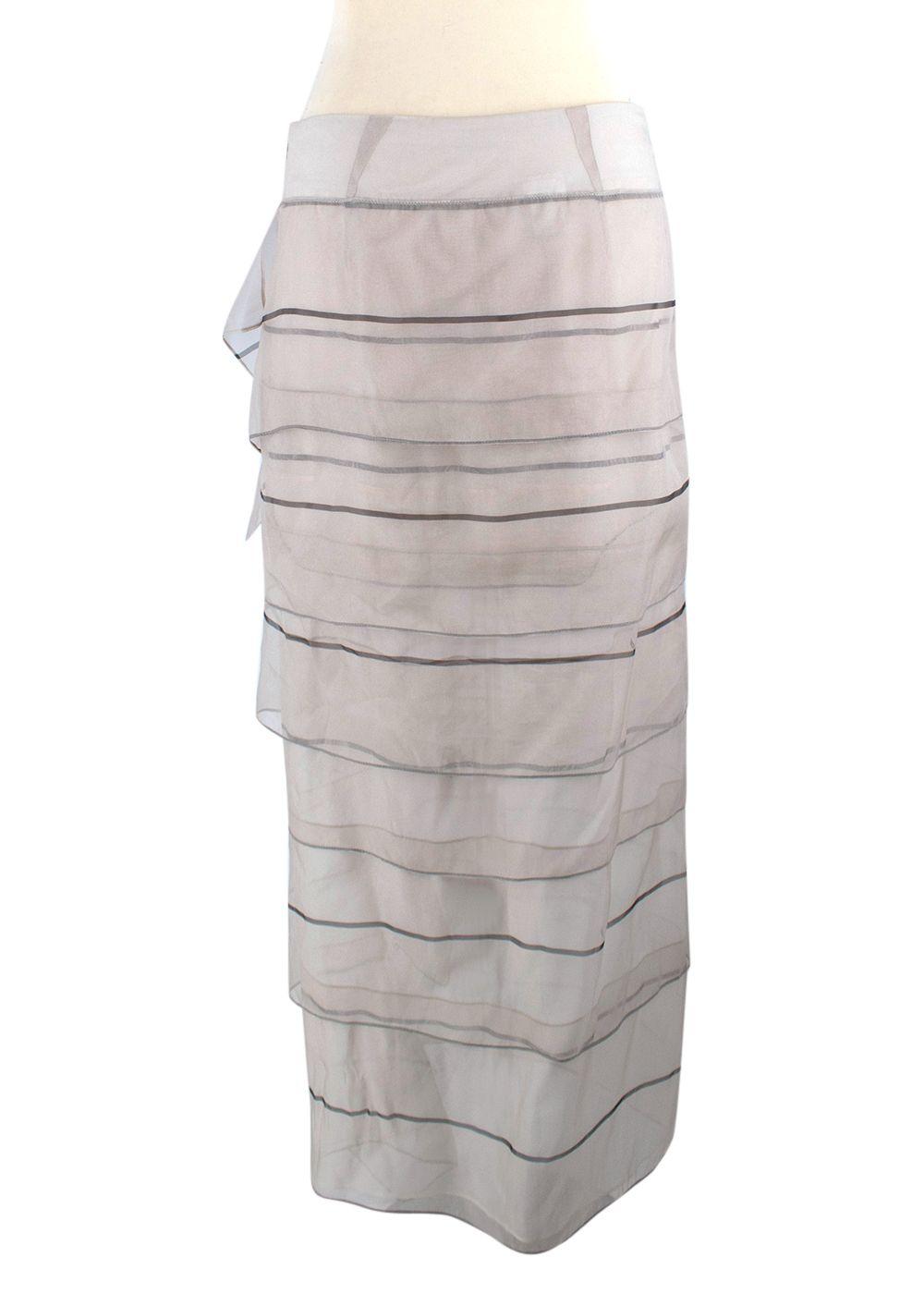 Brunello Cucinelli Grey Silk Tiered Midi Skirt