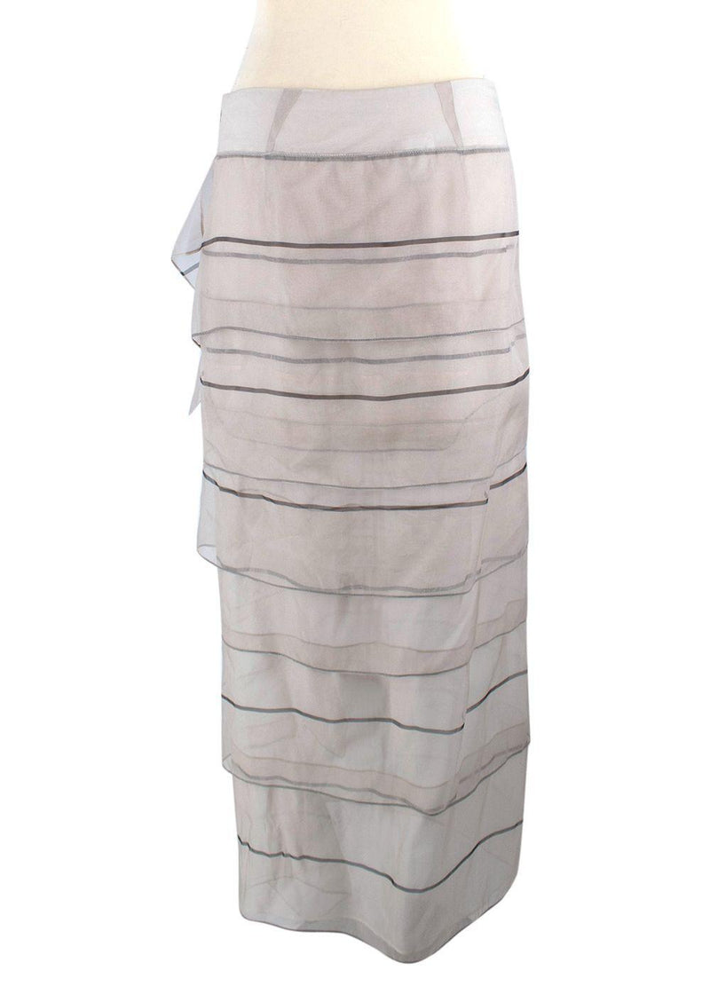 Brunello Cucinelli Grey Silk Tiered Midi Skirt