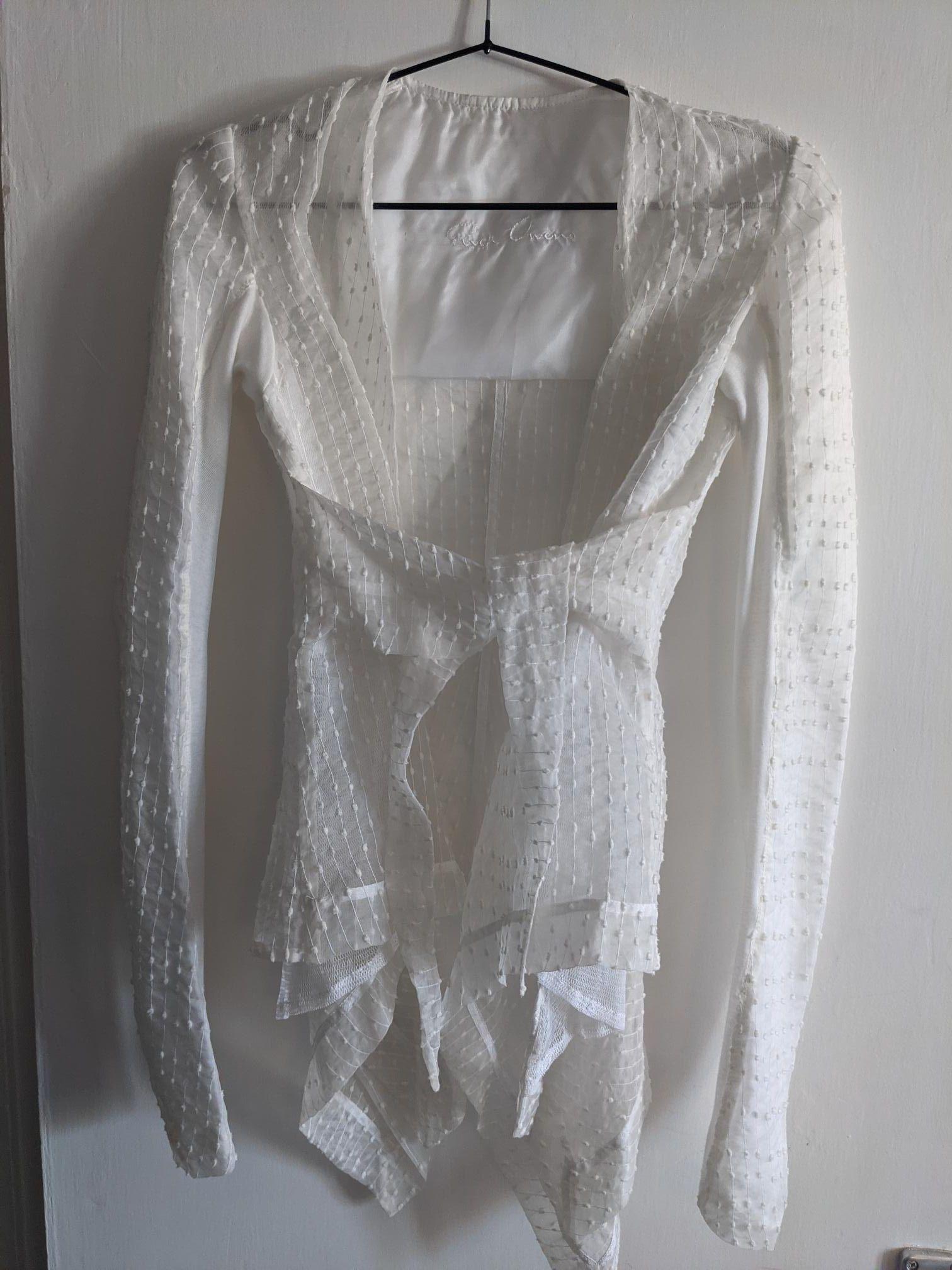 White organza embroidered draped jacket