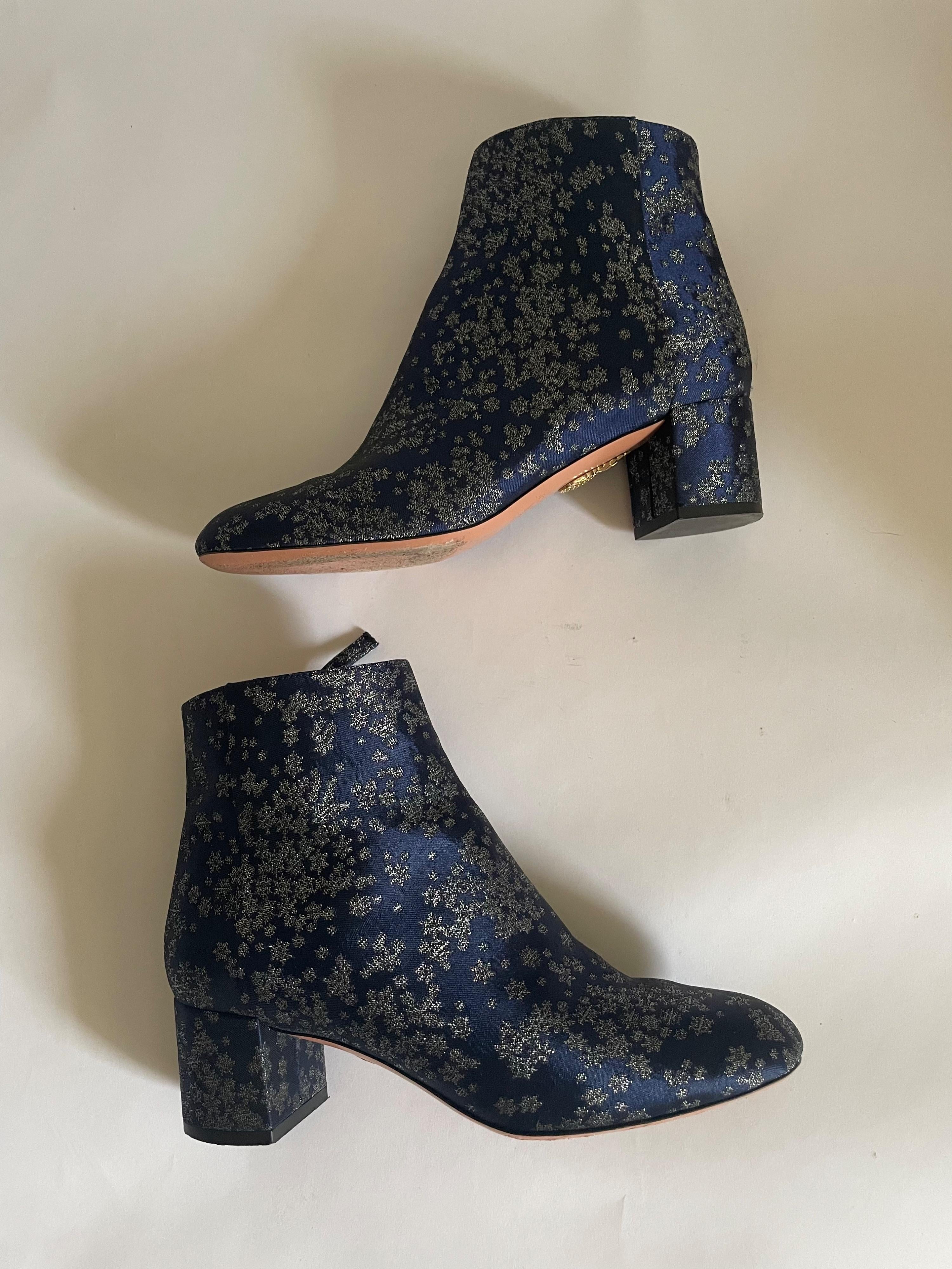 Navy Satin Jacquard Ankle Boots