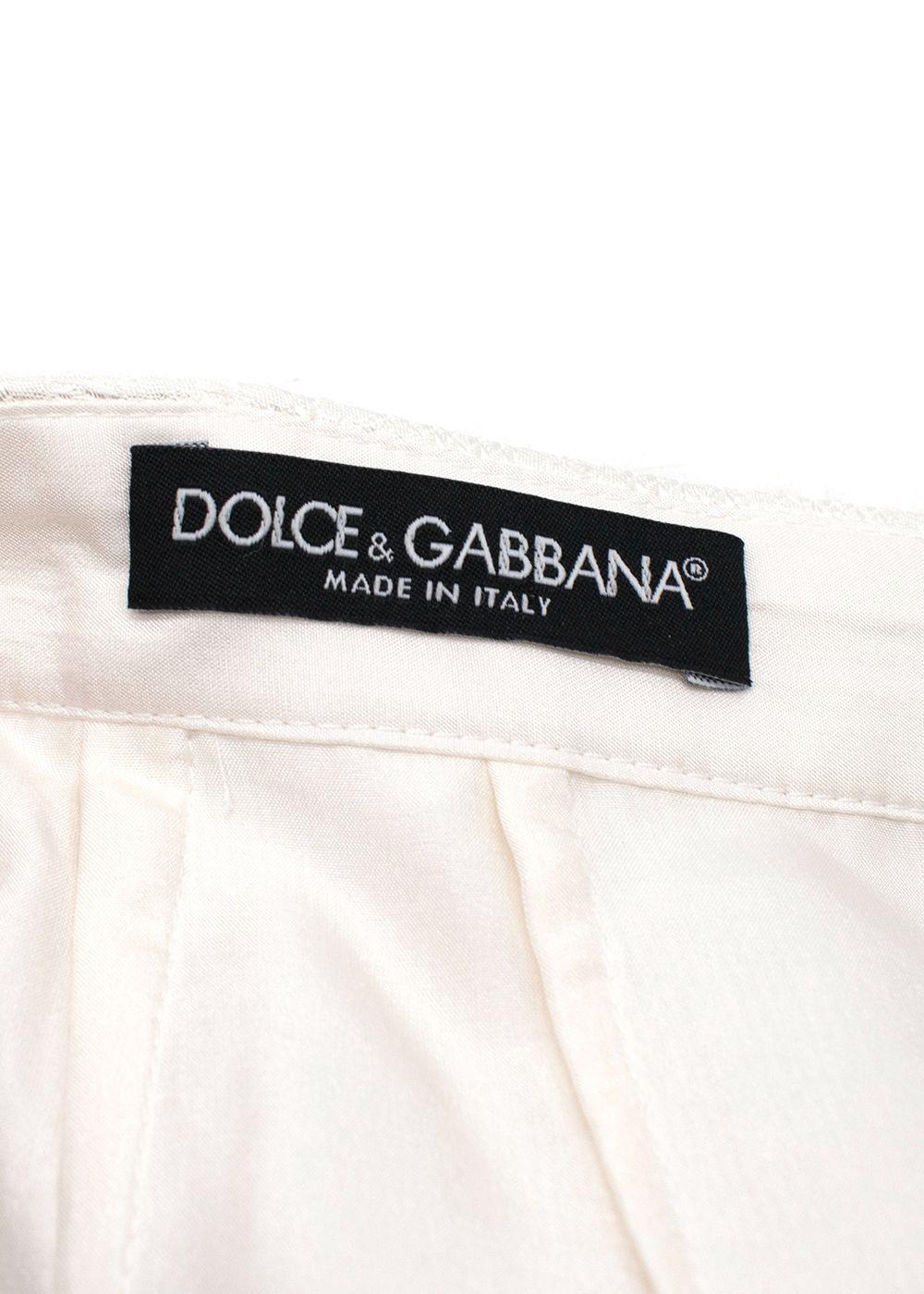 Dolce and Gabbana White Brocade Embroidered  Pencil Skirt