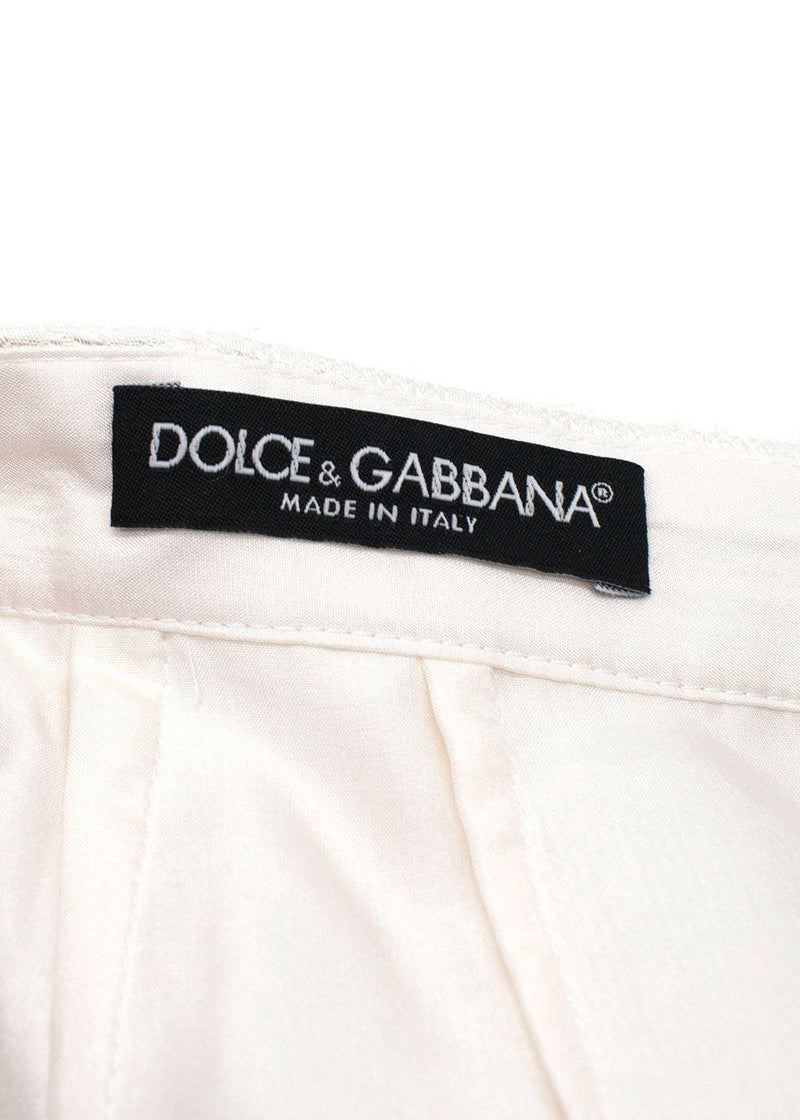Dolce and Gabbana White Brocade Embroidered  Pencil Skirt