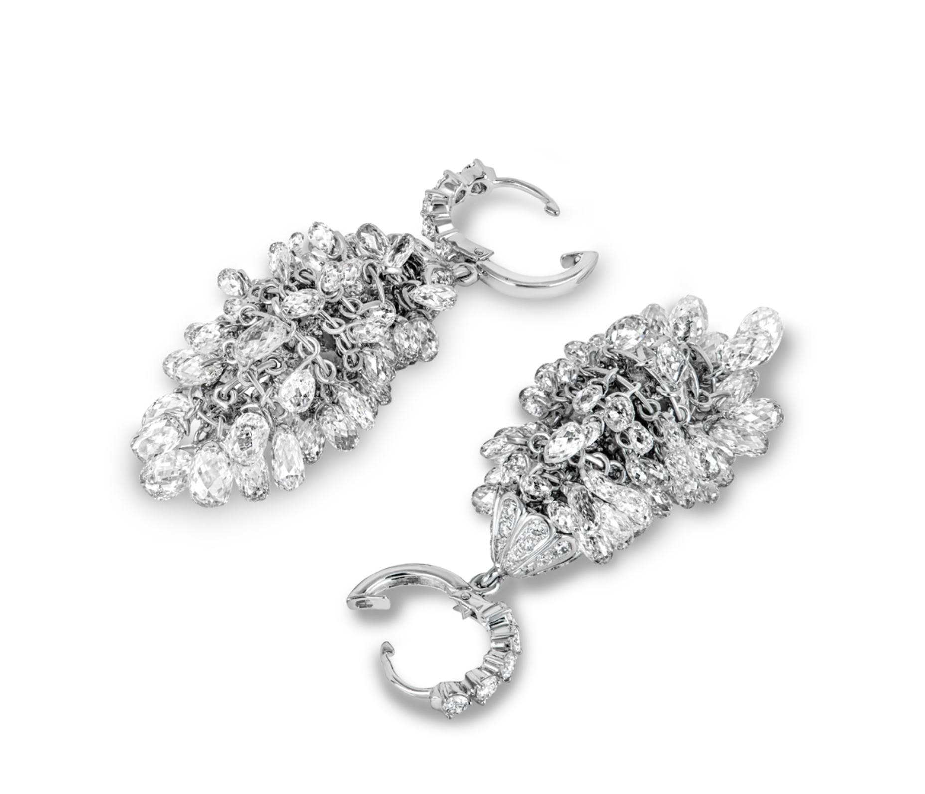 18ct white gold & white diamond Briolette chandelier earrings