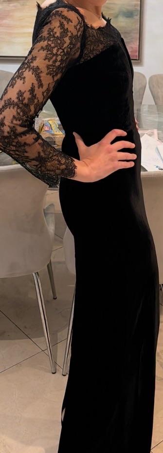 Roland Mouret Black Velvet Lace Detail Gown 2026