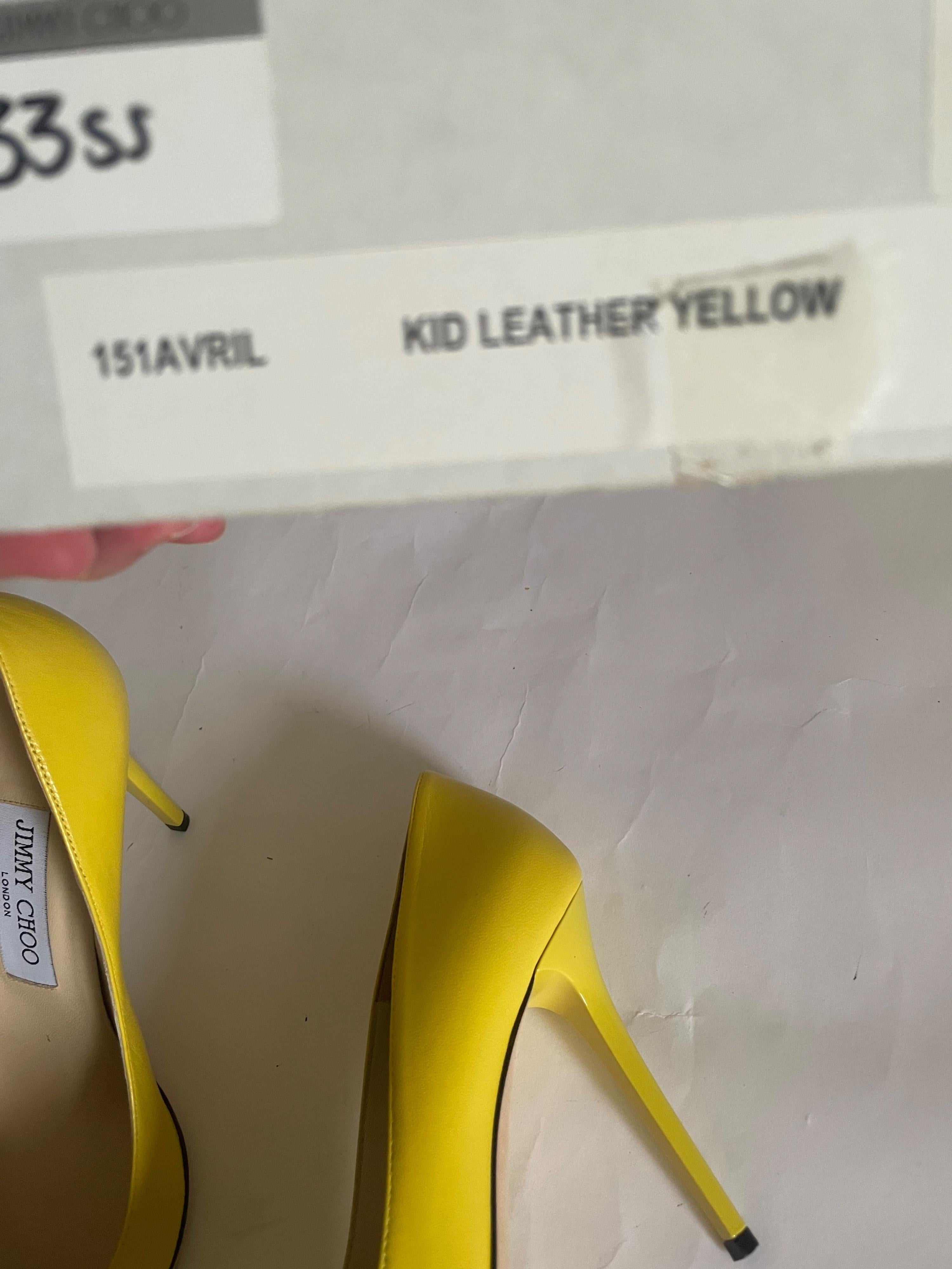 Avril Yellow Kid Leather Pointy Toe Pumps