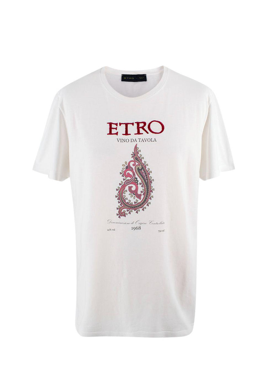 Etro White Cotton Vino da Tavola T-Shirt