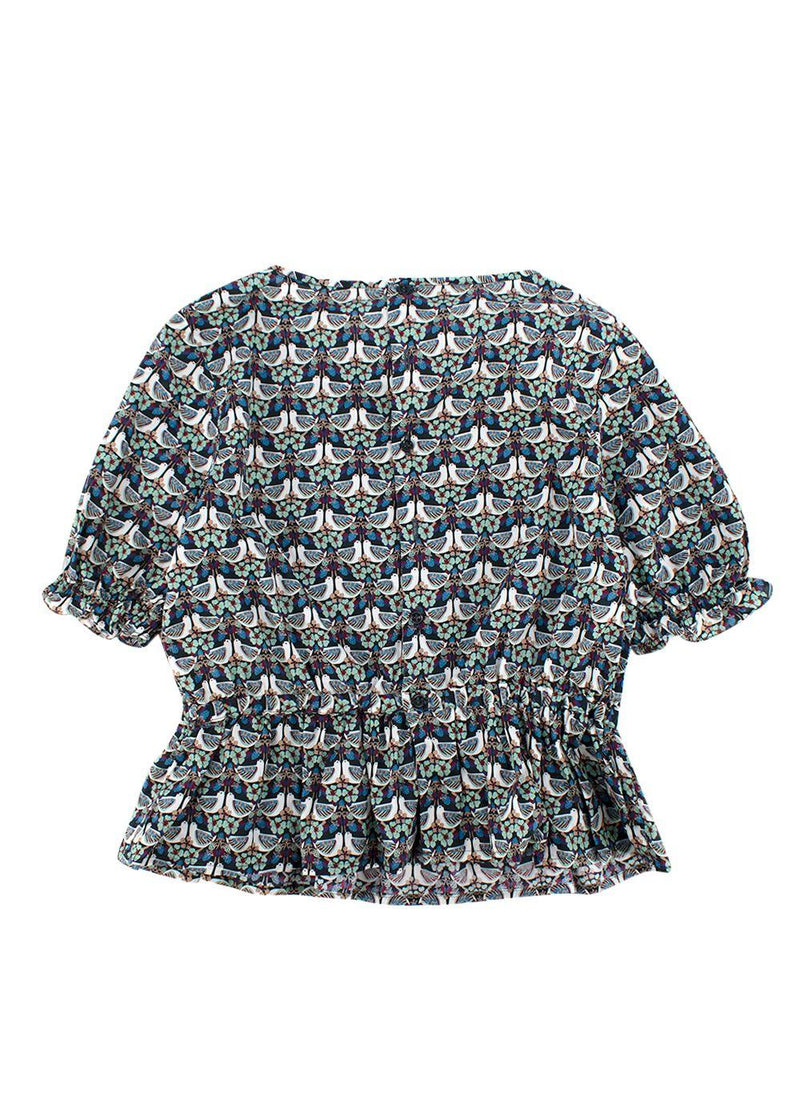Bird Floral Printed Cotton Top