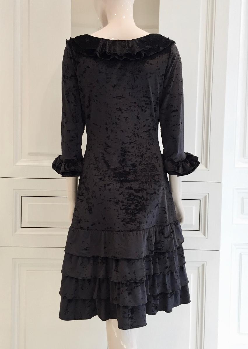 French Couture Black Panne Velvet Dress
