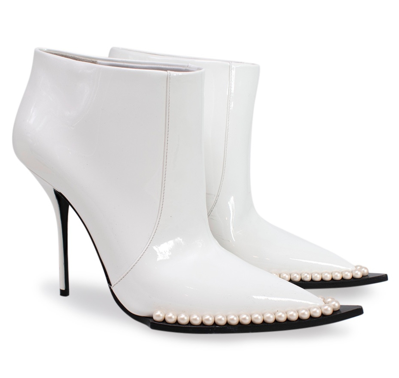 Dolce & Gabbana White Pearl Studded Cowboy Ankle Boots