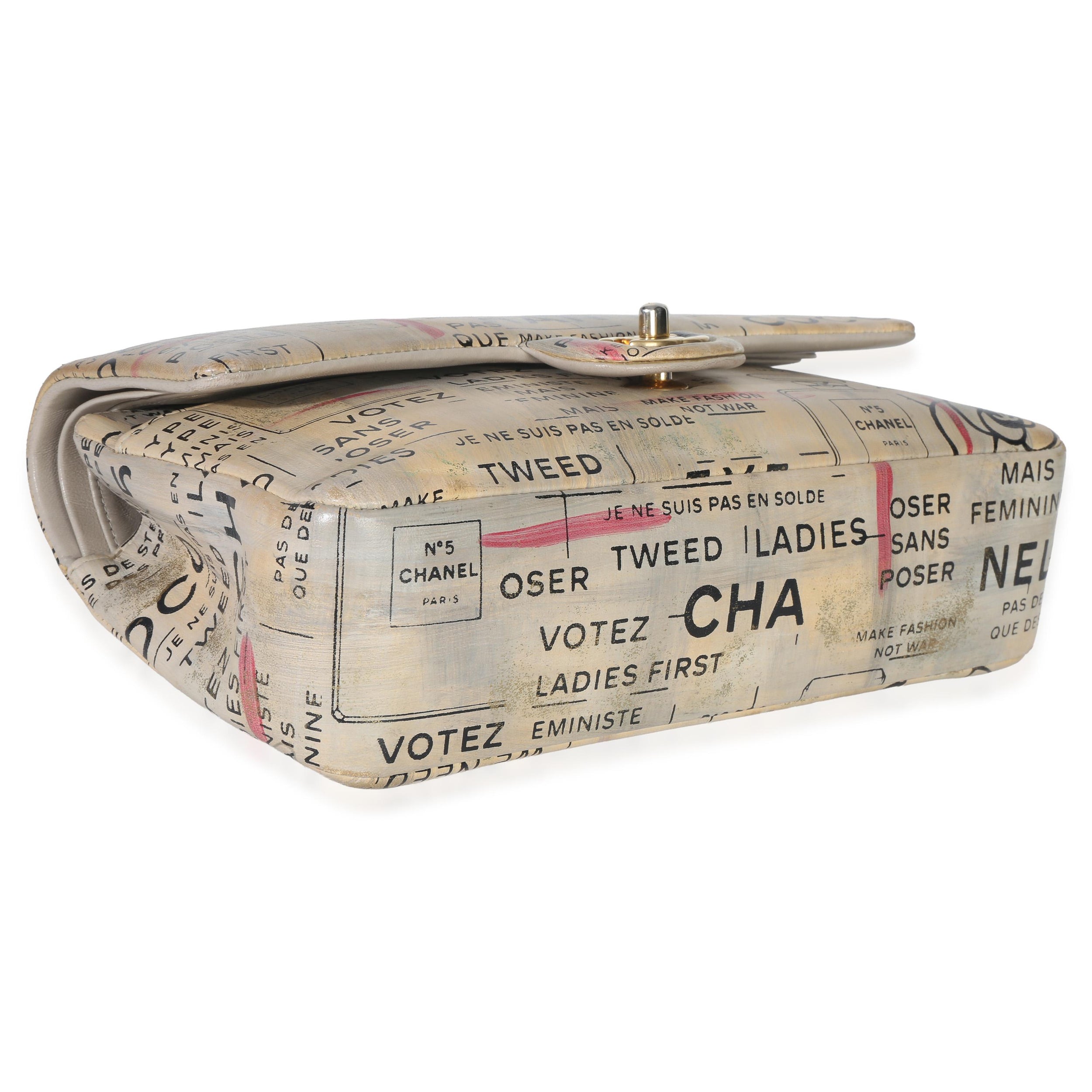 Chanel Newspaper Print Lambskin Medium Double Flap Bag
