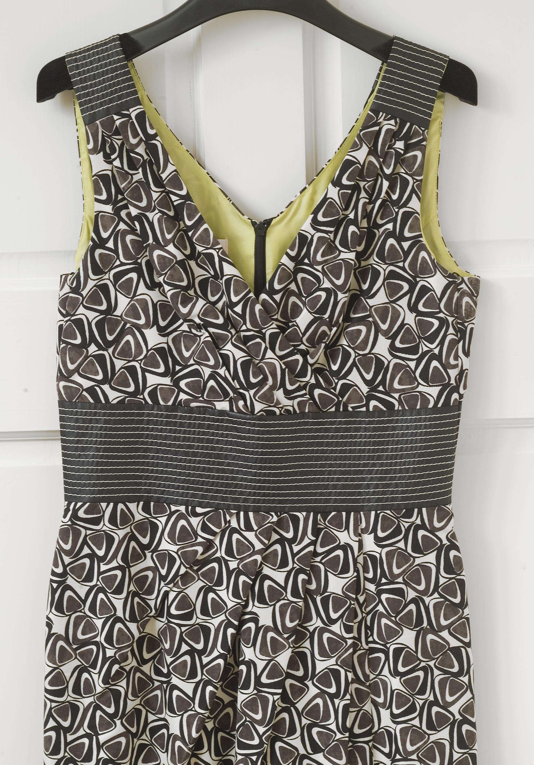 Laurel Cream, Brown & Black Graphic print pencil dress.