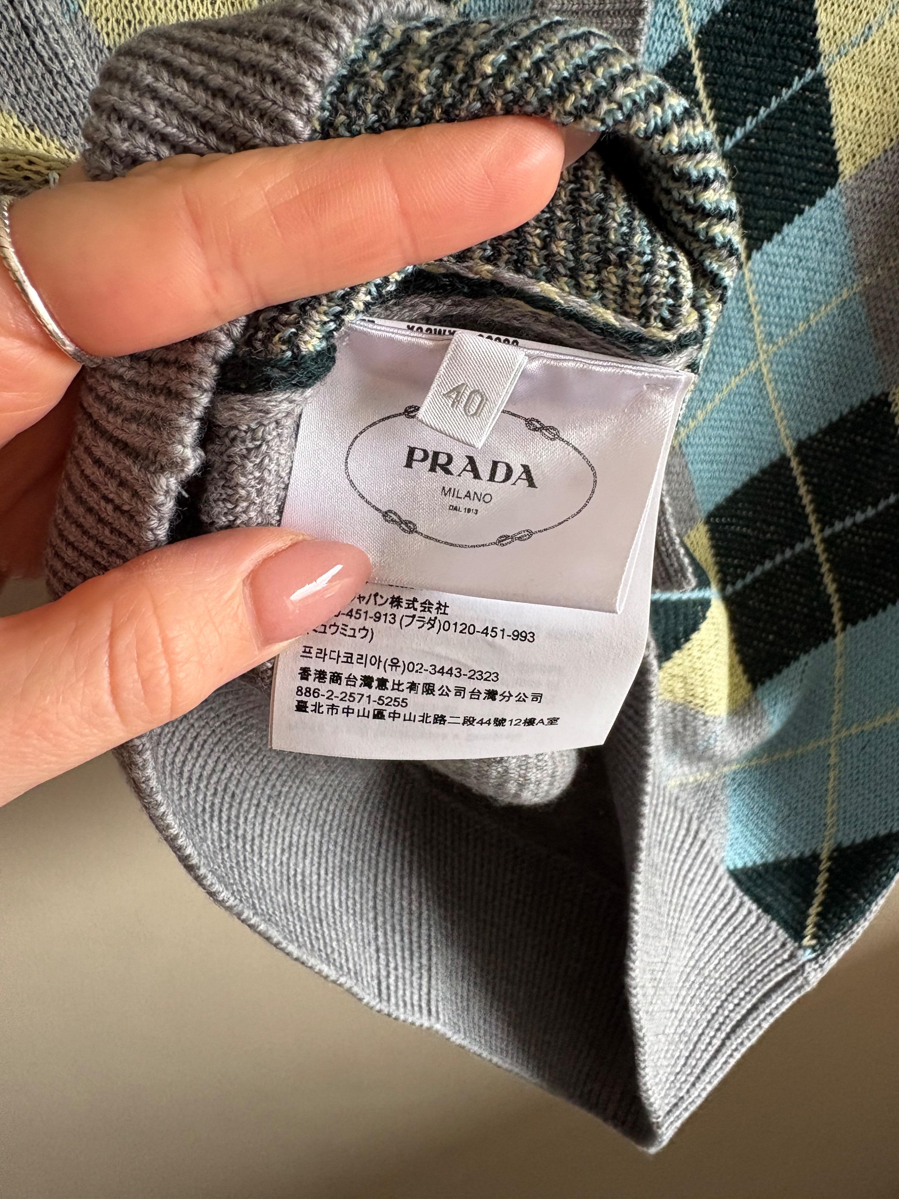 Prada Argyle Fine Knit Button Front Vest