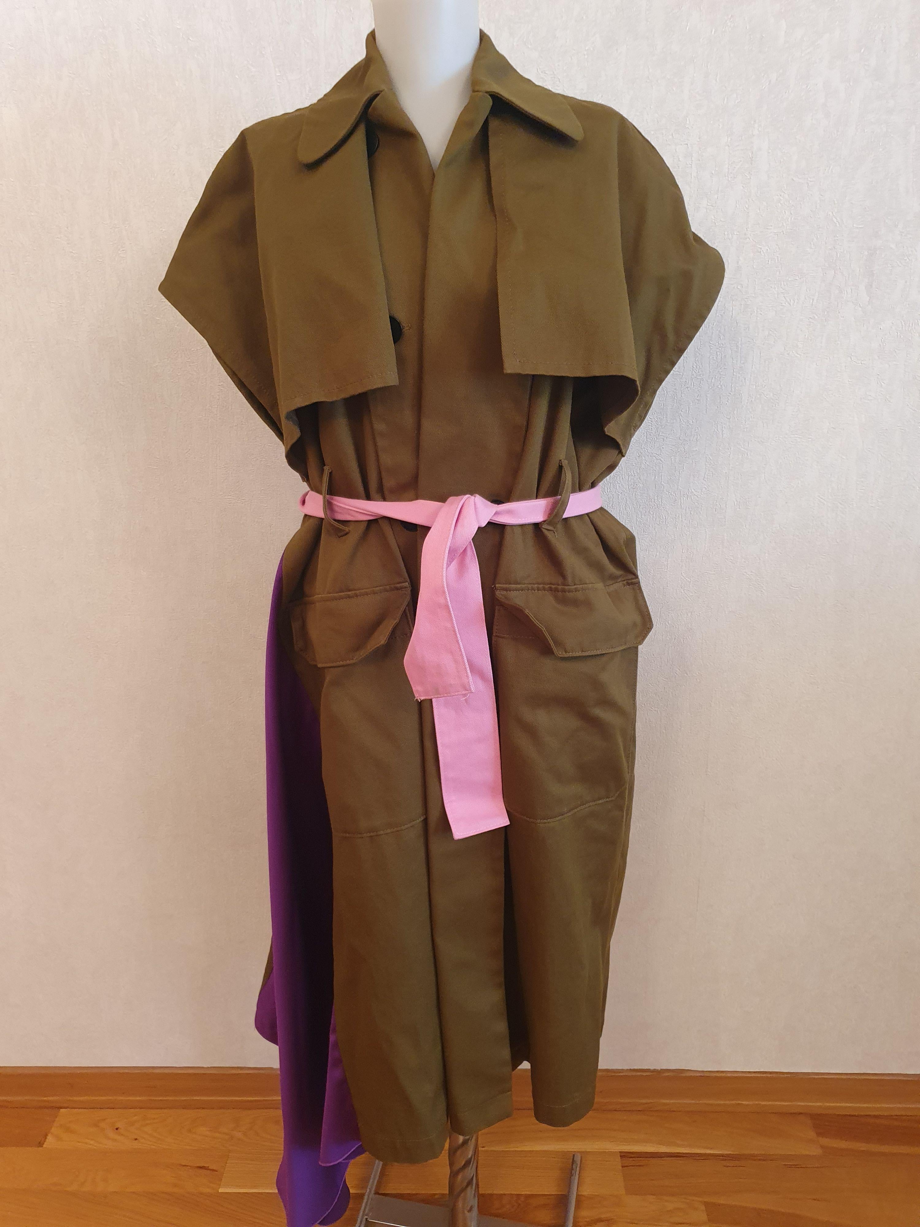 Khaki cotton short sleeve trench coat