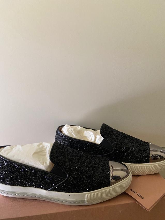 Miu Miu Black Glitter Slip-On Sneakers