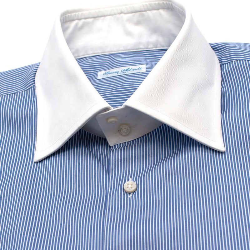 Simone Abbarchi Blue Striped Cotton Long Sleeve Tailored Shirt