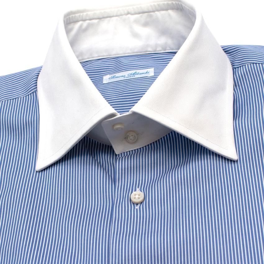 Simone Abbarchi Blue Striped Cotton Long Sleeve Tailored Shirt