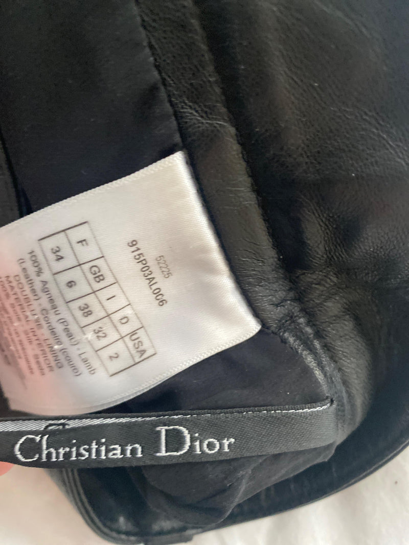 Dior Black Leather Straight Leg Biker Trousers