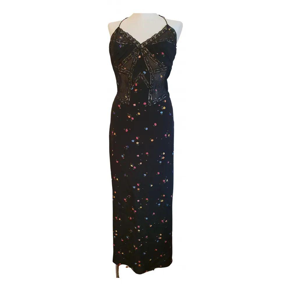 Black floral silk crepe & lace slip dress