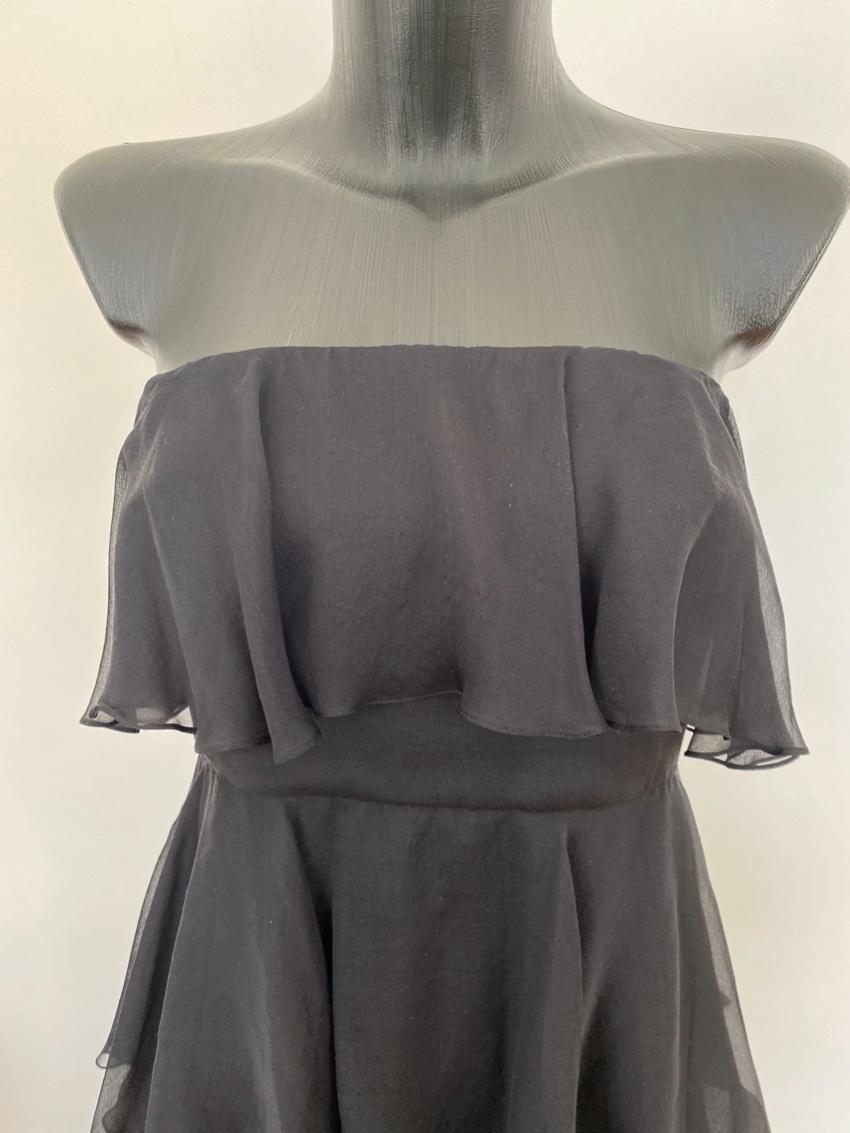 Silk Black Tiered Strapless Dress
