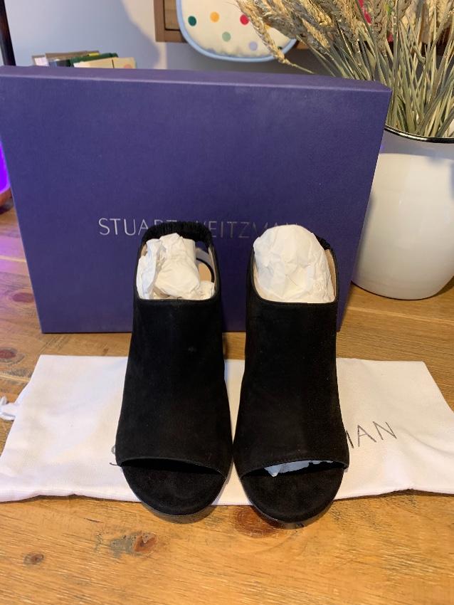 Stuart Weitzman Eva Suede Block Heel Mules