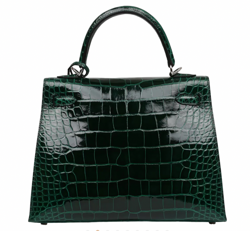 Crocodile Niloticus Lisse Vert Foncé 25cms Kelly with Palladium Hardware