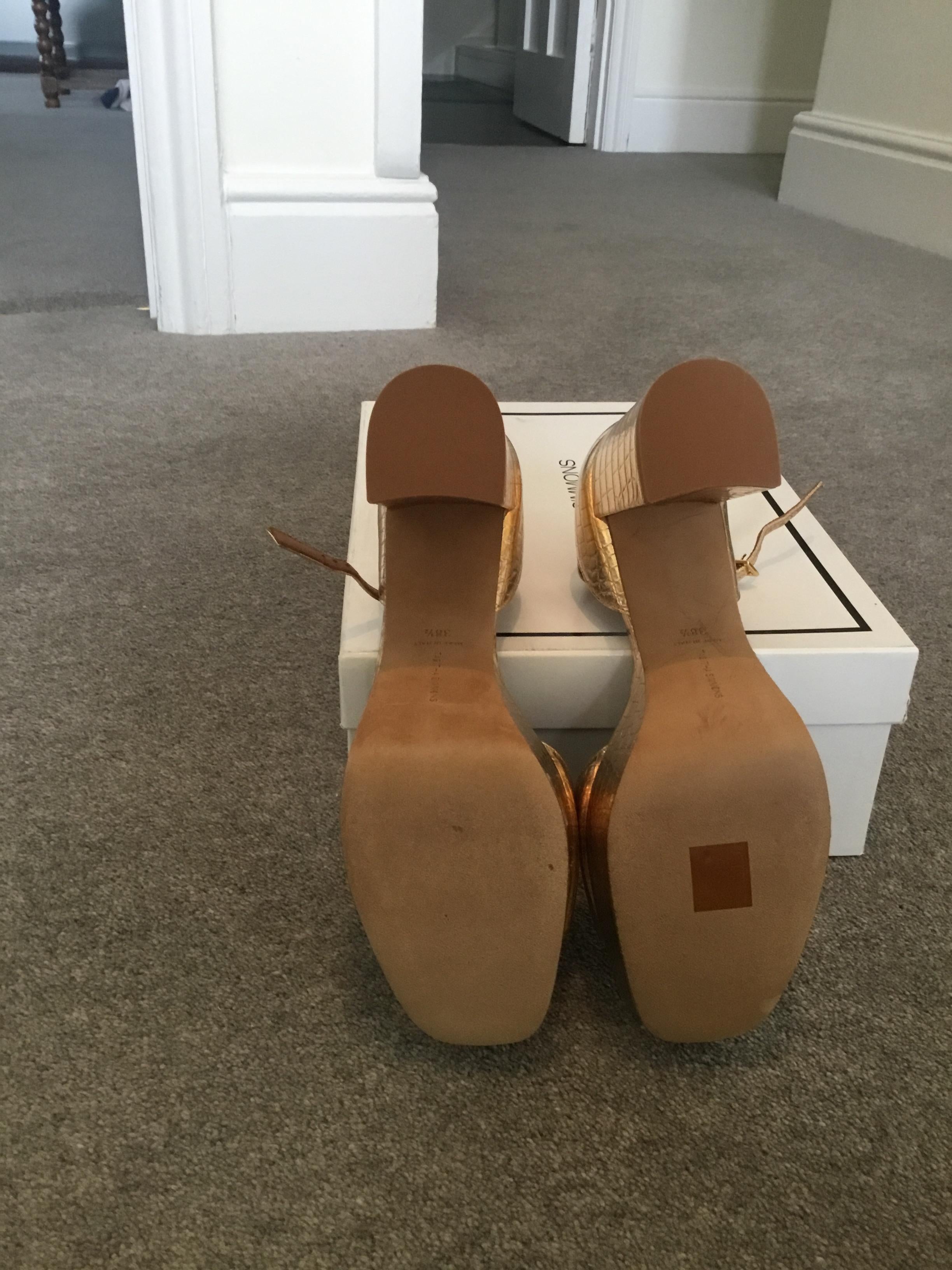 Gold croc embossed leather platform heeled sandals