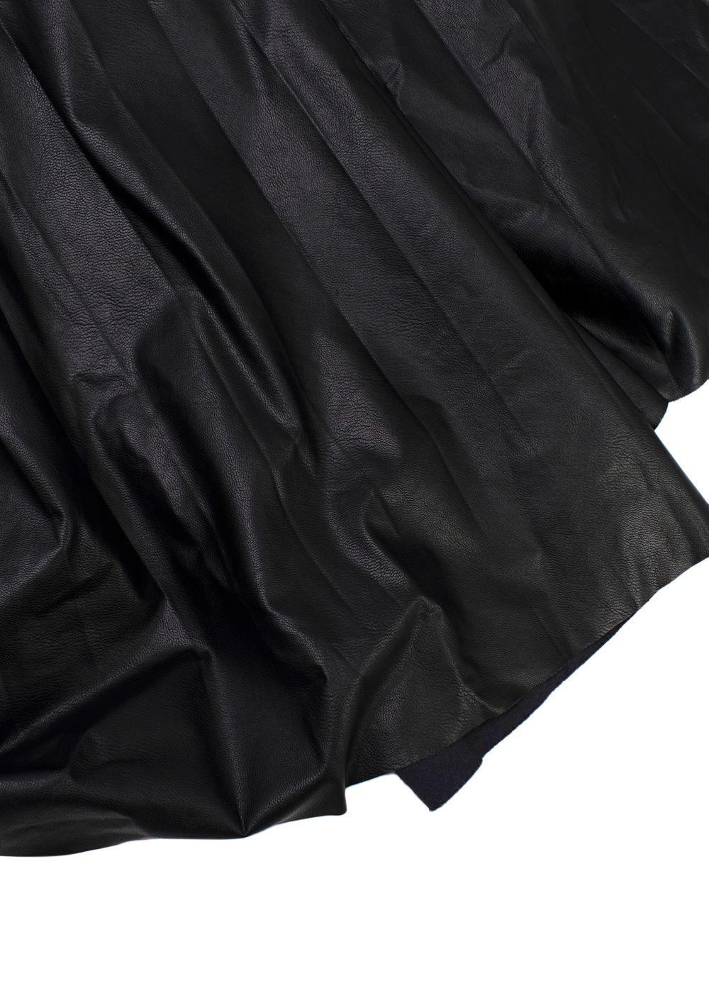 MM6 Maison Martin Margiela Black Faux Leather Pleated Midi Skirt