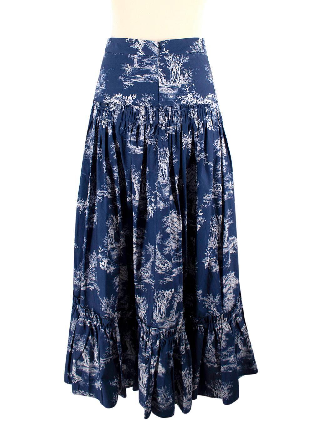 Cara Cara Navy Toile de Jouy Printed Tiered Cotton Skirt