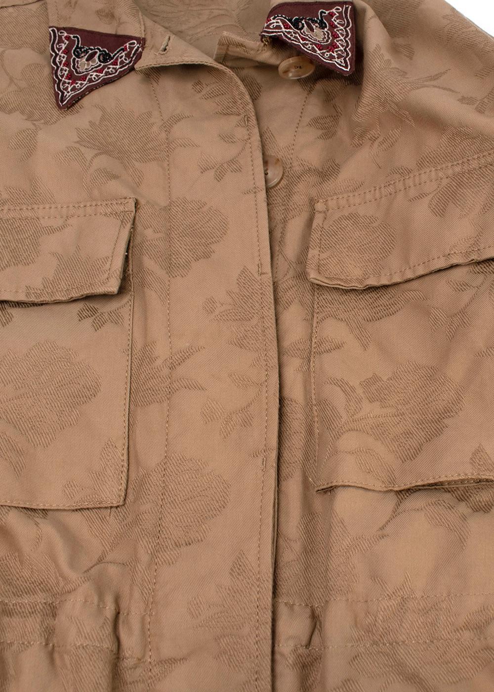 Tan Floral Embroidered Jacquard Jacket