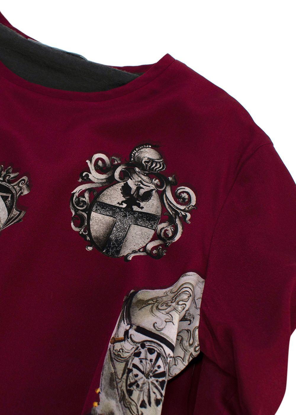 Dolce & Gabbana Burgundy Printed Lined Silk T-Shirt