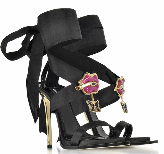 DSquared2 Satin Jeweled Sandals with Lips Applique