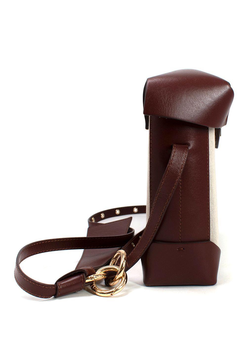 Manu Atelier Chocolate Brown Leather and Canvas Mini Pristine Crossbody Bag