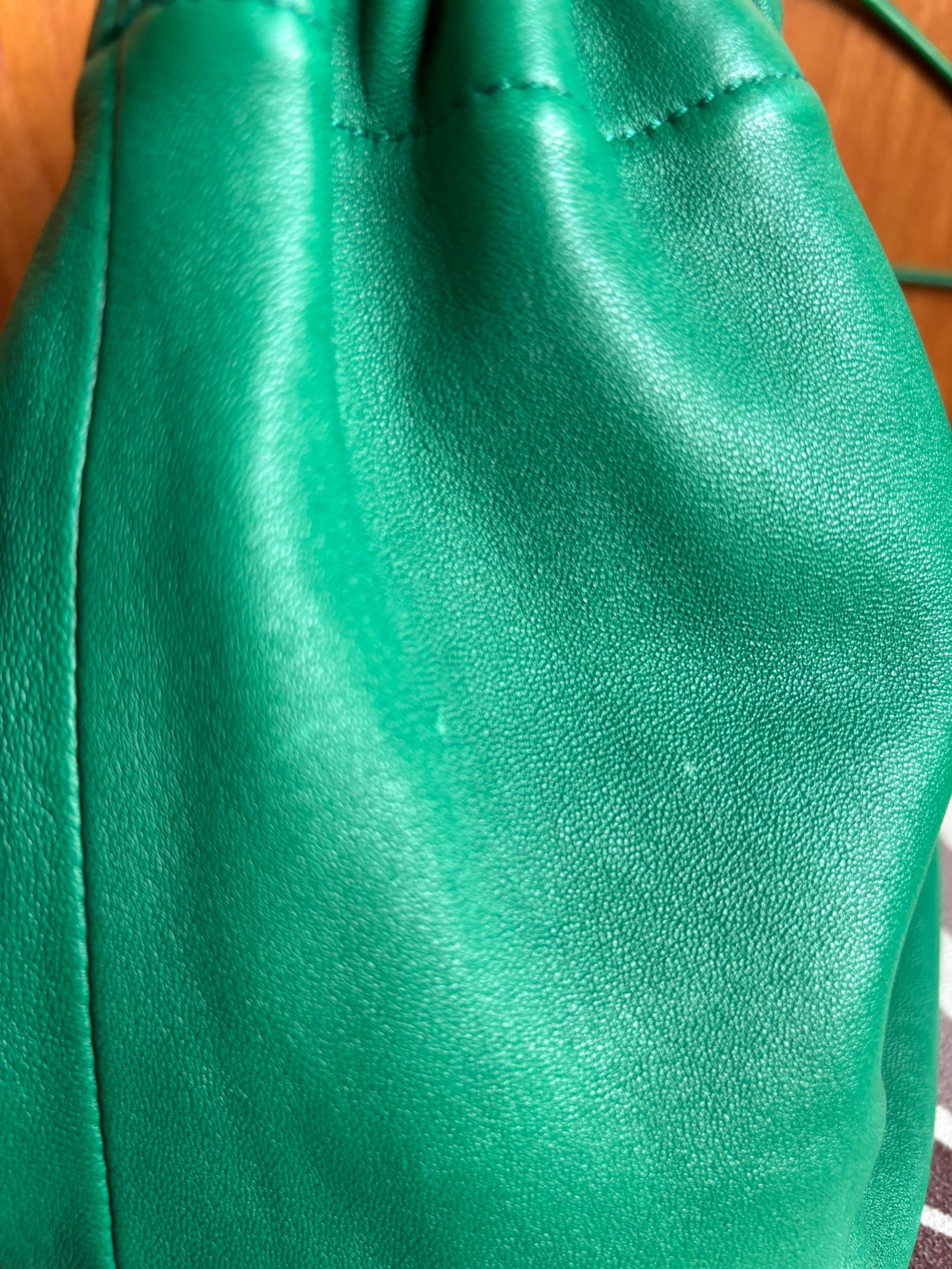 Jil Sander Green Leather Drawstring Bag