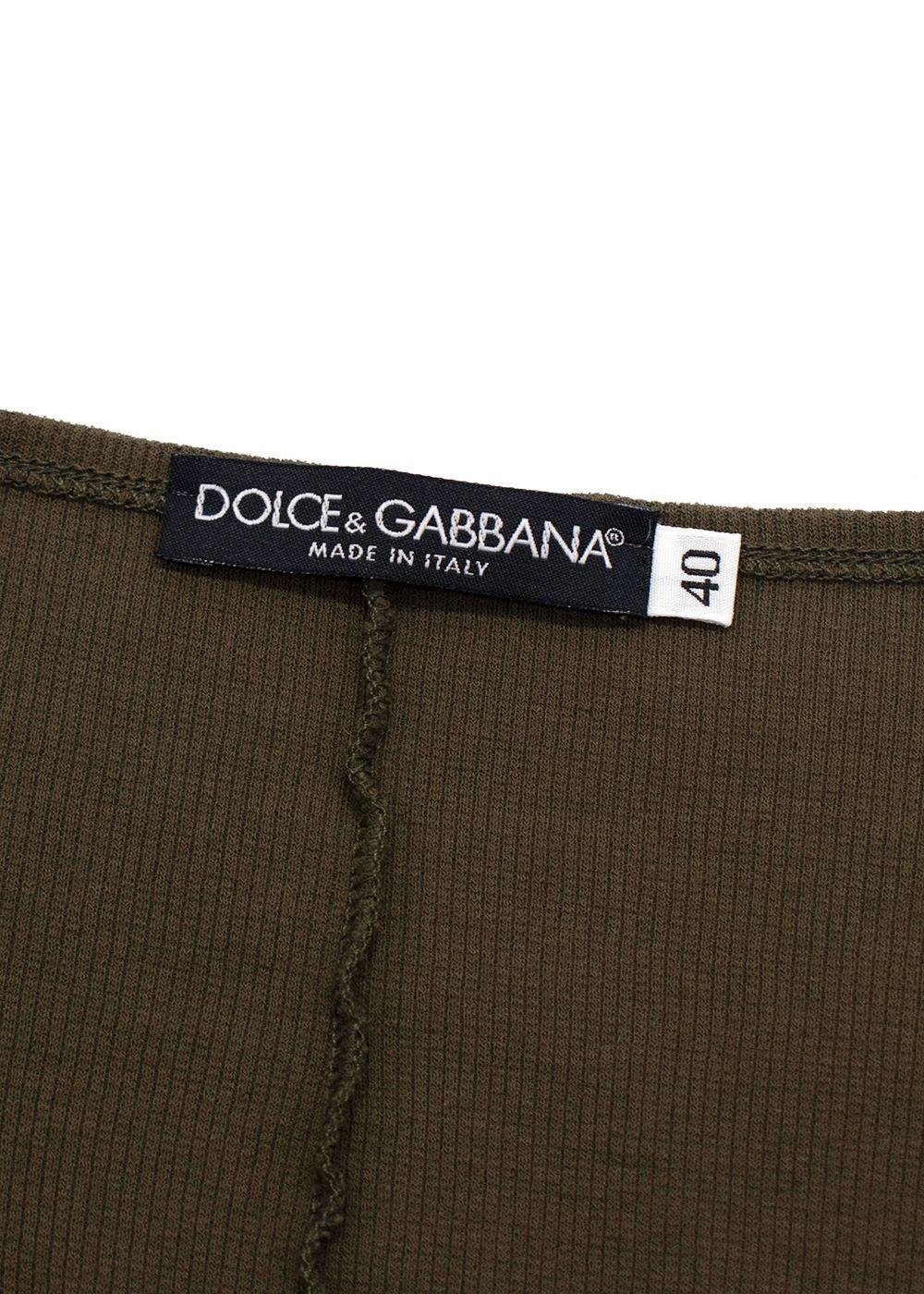 Dolce & Gabbana Khaki Ribbed Lace Up Detail Top