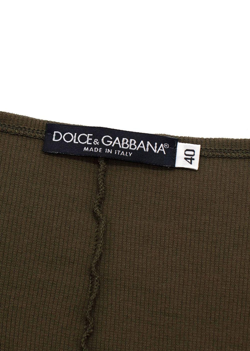 Dolce & Gabbana Khaki Ribbed Lace Up Detail Top