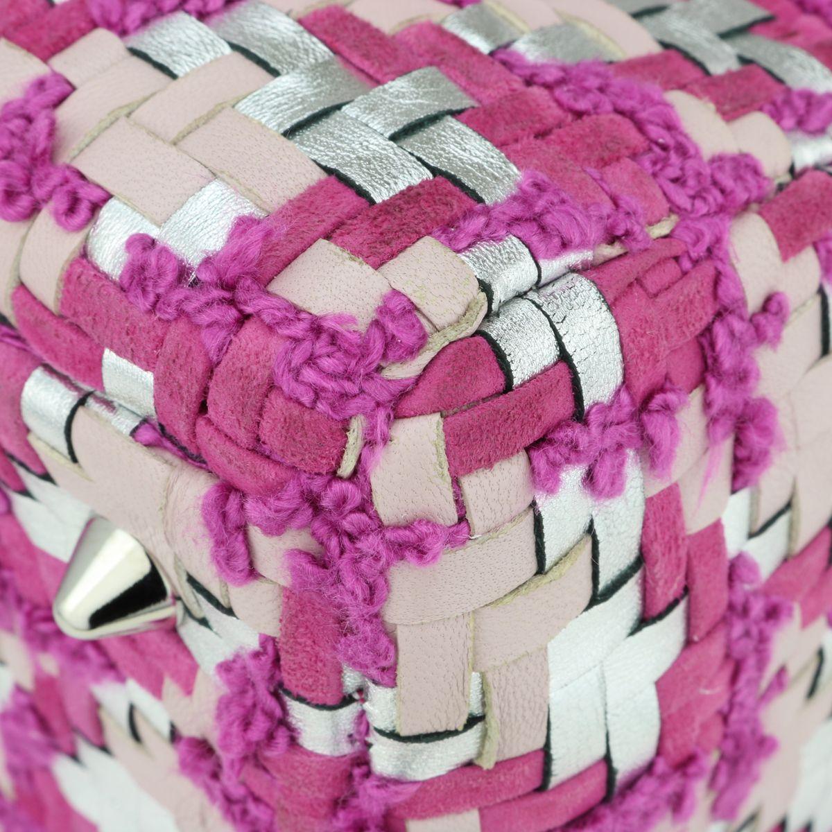 Dior Pink & Silver Woven Leather & Tweed Medium Lady Dior Bag