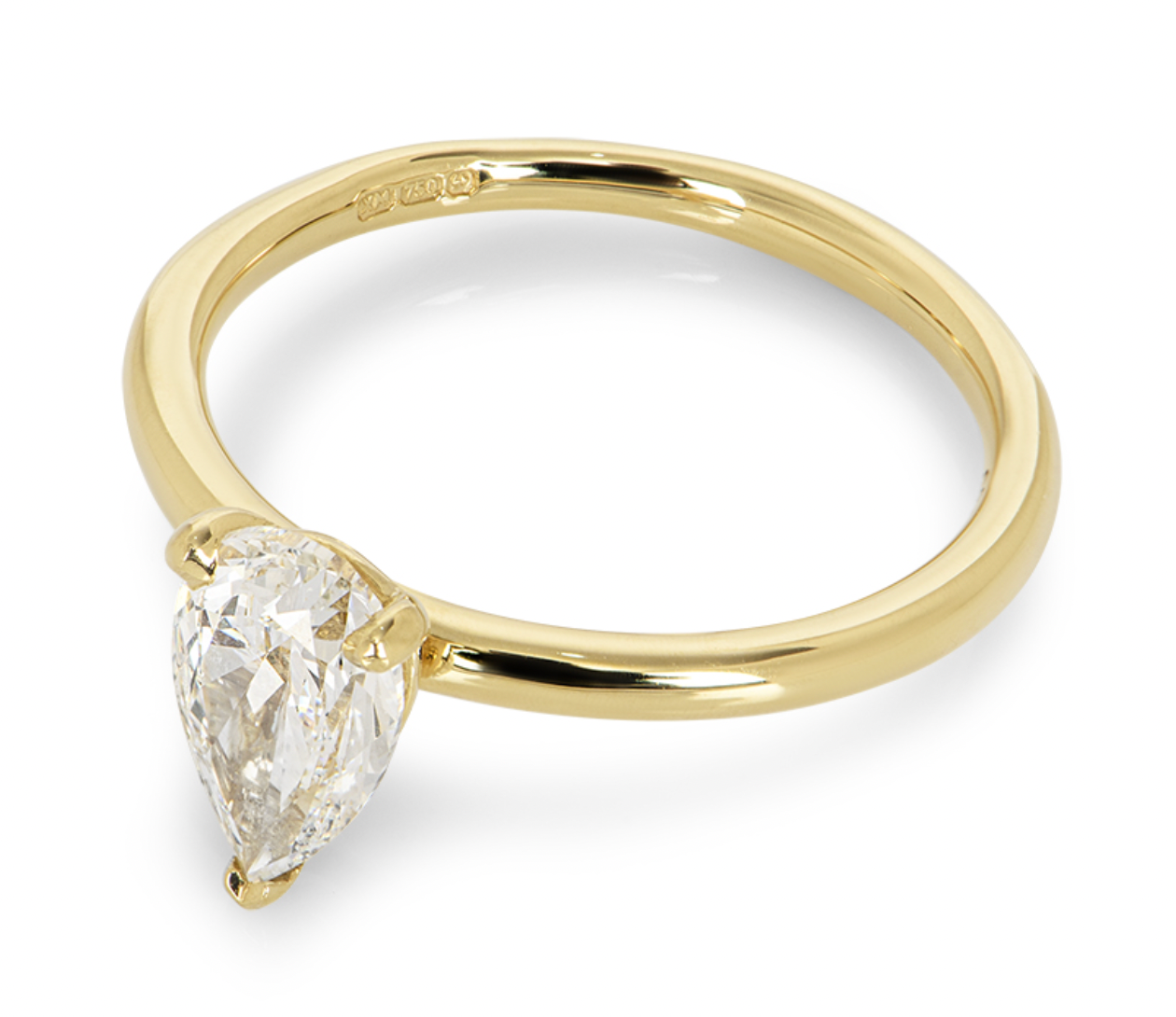 18kt Yellow Gold Pear Cut Diamond Engagement Ring - Size 53