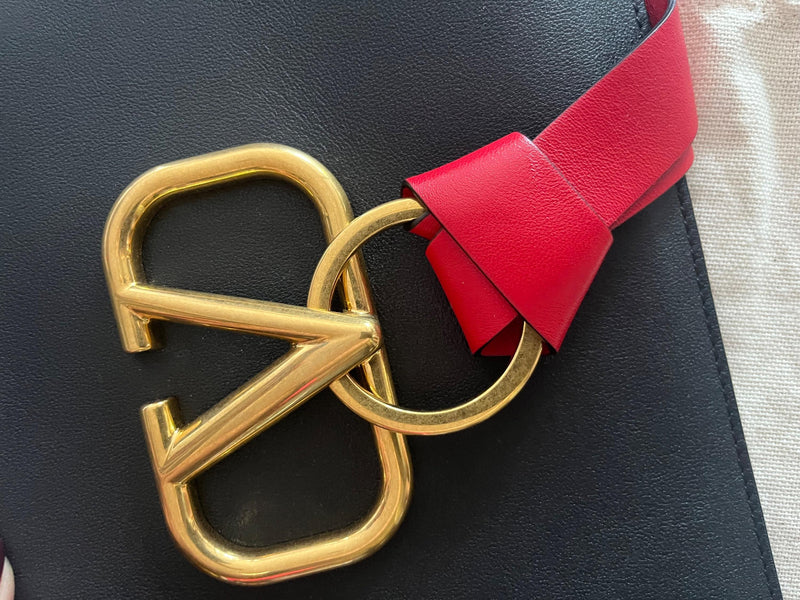 Valentino Black Leather V-Logo Clutch