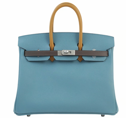 Epsom Tricolour Bleu Jean Ecorce Sesame Birkin 25cmw with Palladium Hardware