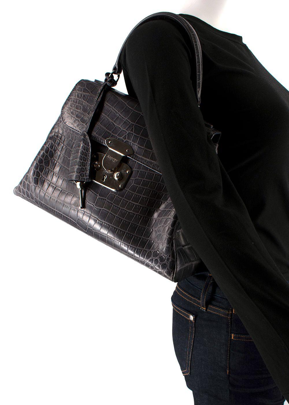 Asprey Grey Crocodile Leather Private Collection Handbag